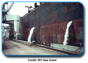 photo of a ship releasing ballast water