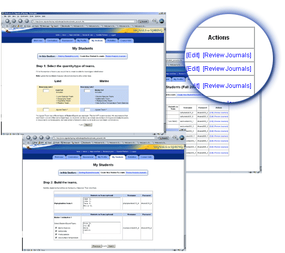 screenshots of resources avaliable to participating teachers